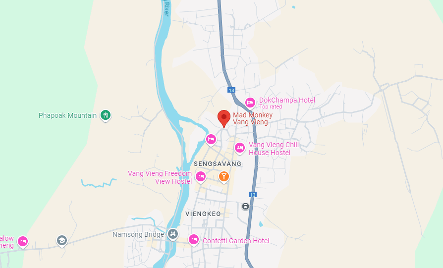 Map showing Laos Vang Vieng, 20/1 Ban Vang Vieng, Vang Vieng, Muang, 10000, Laos